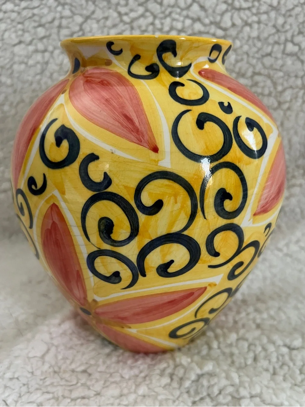 Vintage Favanol Portuguese Art Pottery Vase Signed Portugal, Hand Painted 8”